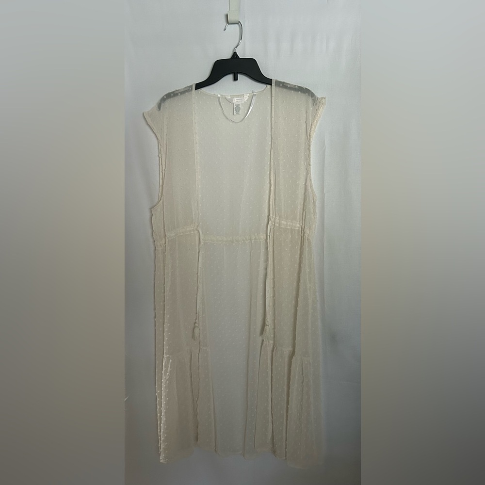 LC Lauren Conrad - Cream/Off-White Long Sheer Duster Vest